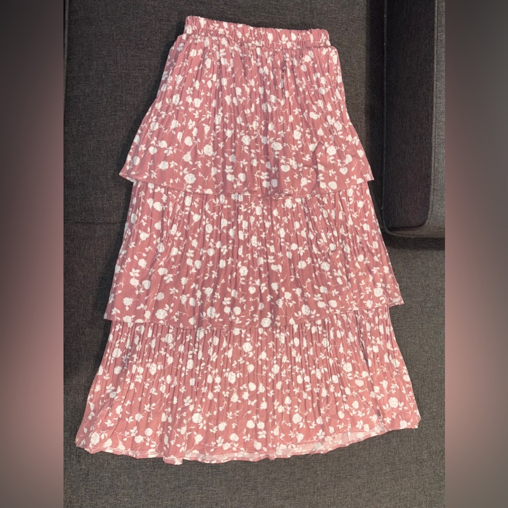 Floral Pink Tiered midi Skirt